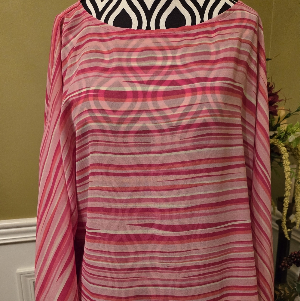 Danny & Nicole Striped Pink Poncho Split Sleeve Top 14